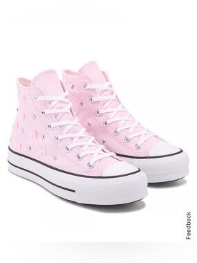 Converse Chuck Taylor Pink High-Top Platform Sneakers Stud & Bow Women 7 NEW